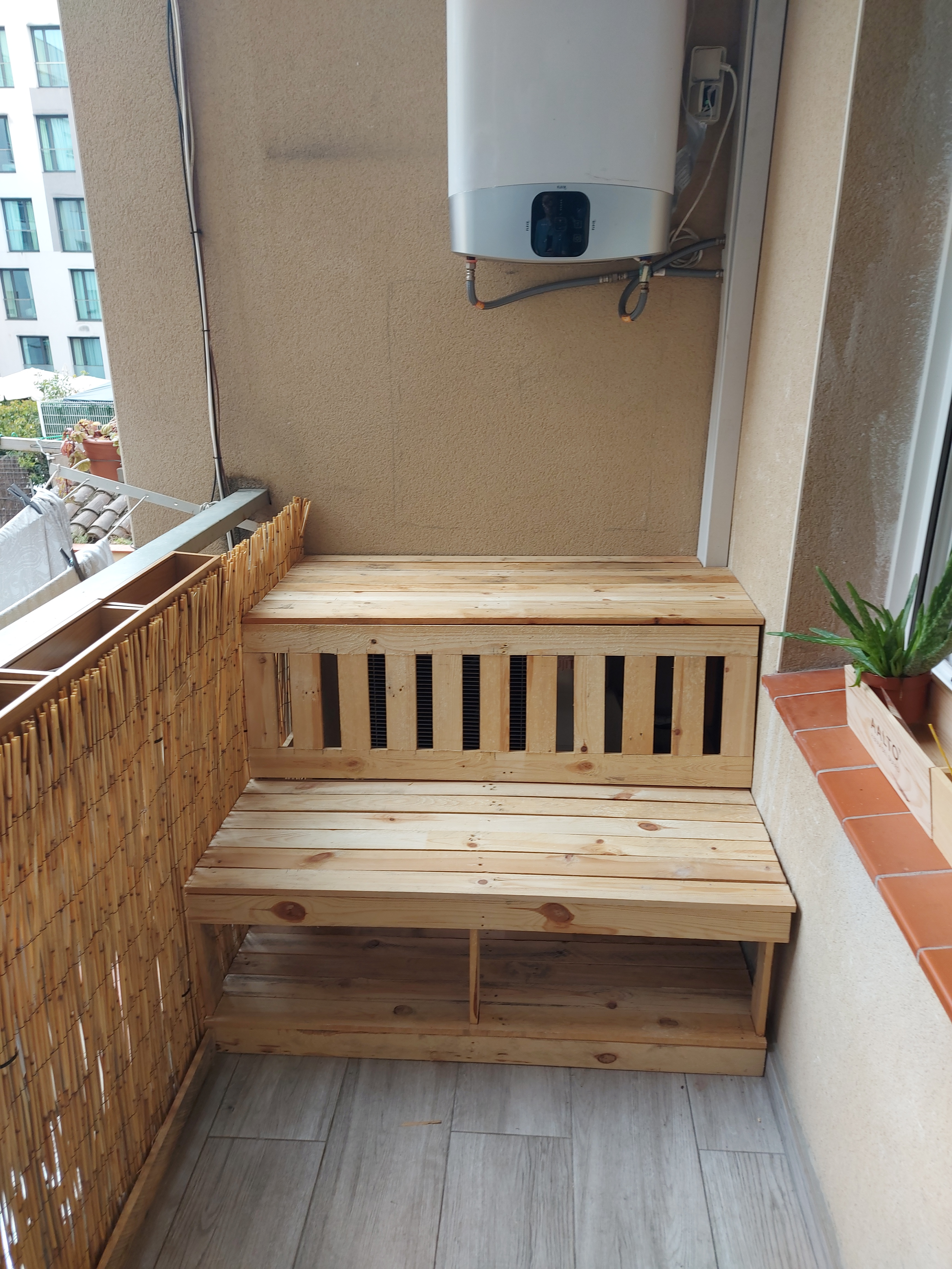 AC unit visible through backrest slats