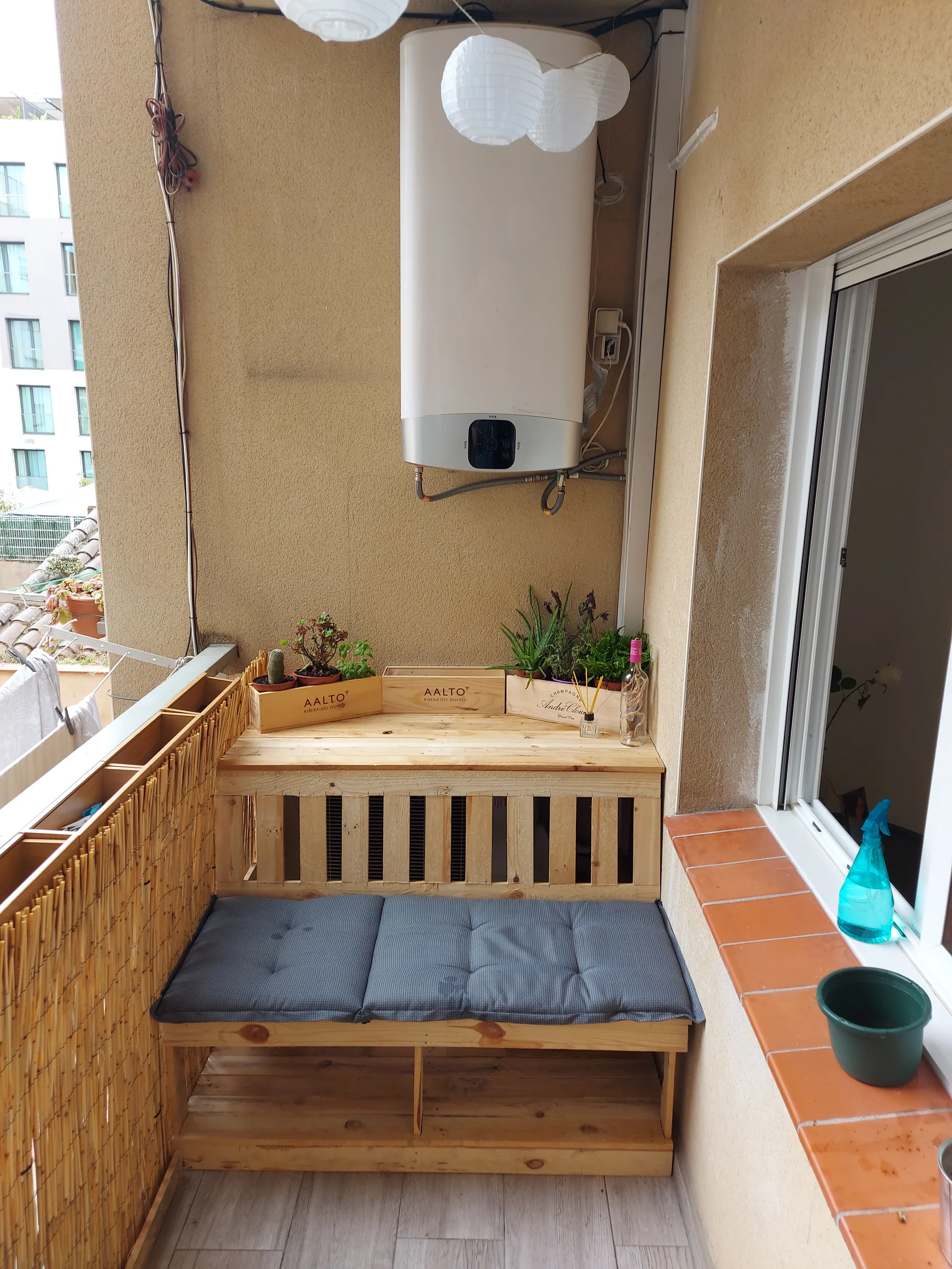 Finished bench with cushions