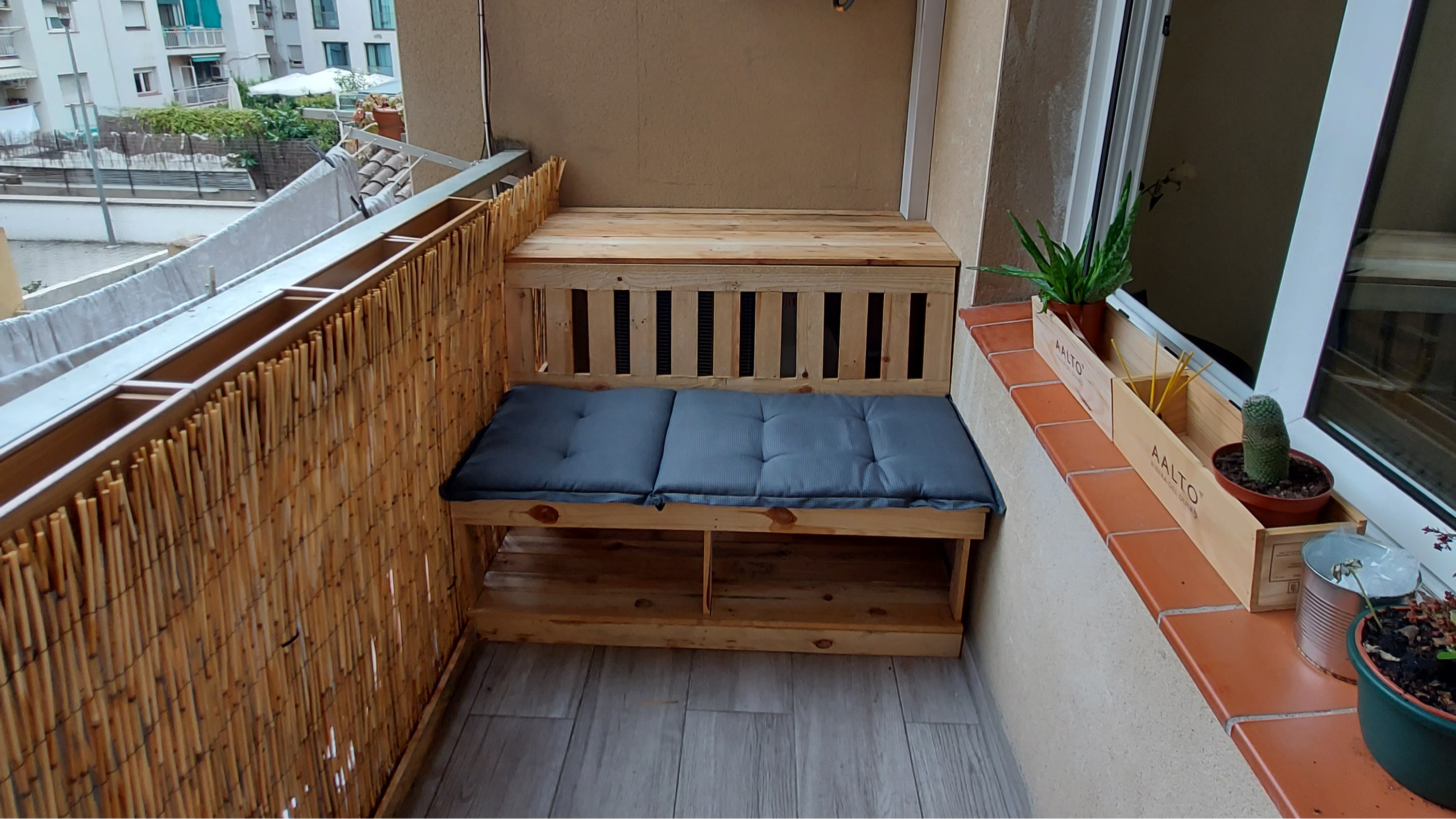 Finished bench on balcony